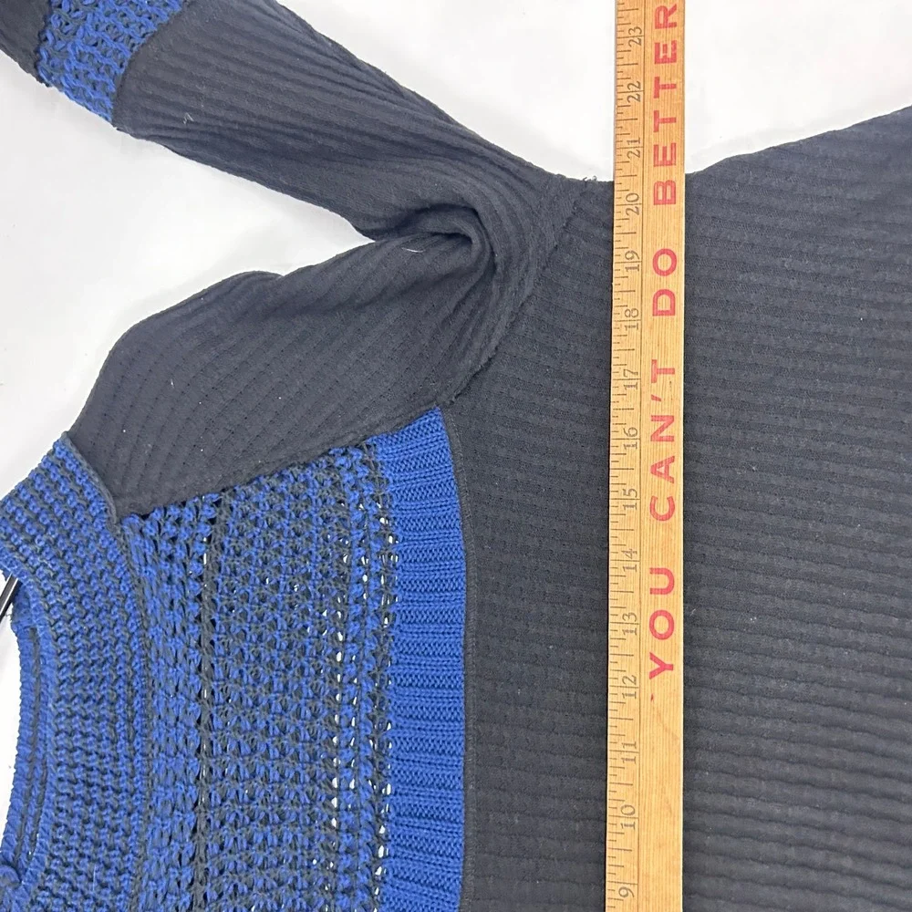 Free People Thermal Crochet Tunic Top M Black Blue Boho Mixed Knit Artsy